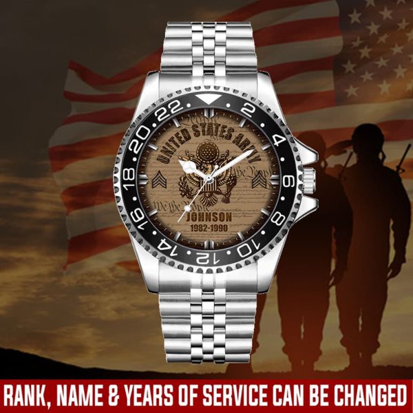 1 American Military Hierarchy Army Branch Black Stainless Steel Silver Watch SS11 1