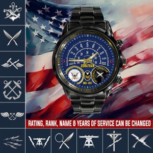1 Logo Us Navy Navy Rating Black Stainless Steel Watch SS7 1