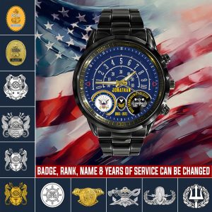 1 Navy Body Fat Calculator Navy Badge Black Stainless Steel Watch SS7 1