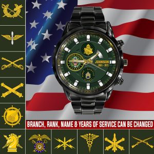 1 Soldier Rankings In Order Army Branch Black Black Stainless Steel Watch SS8 1