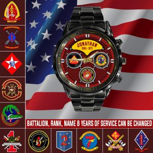 1 United State Marine Logo USMC Battailons Black Stainless Steel Watch SS9 1