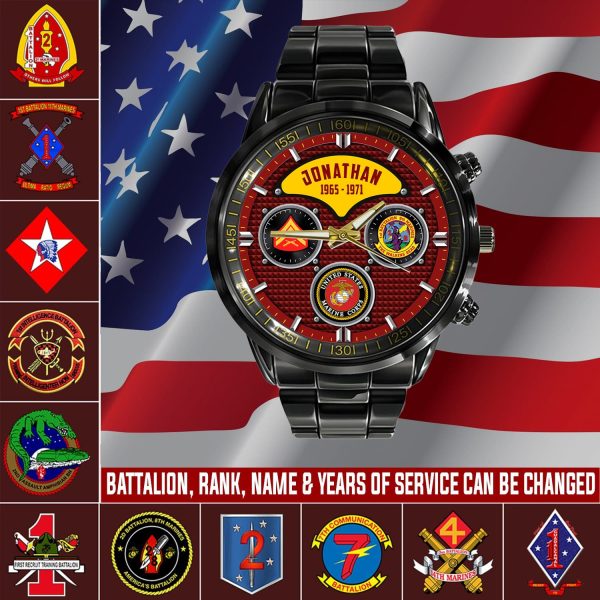 1 United State Marine Logo USMC Battailons Black Stainless Steel Watch SS9 1