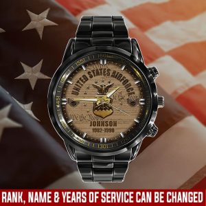 1 United States Air Base Airforce Badge Black Stainless Steel Watch SS11 1