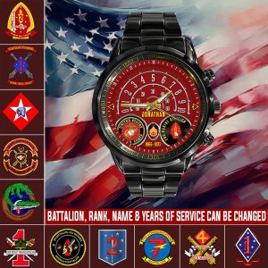 1 United States Marine Dress Blues USMC Battailons Black Stainless Steel Watch SS7 1