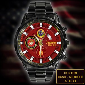 1 United States Marines Dress Blues USMC Battailons Black Stainless Steel Watch SS8 2