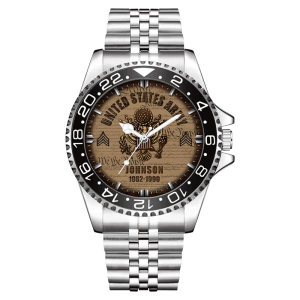 American Military Hierarchy Army Branch Black Stainless Steel Silver Watch SS11 1