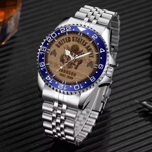 American Military Hierarchy Army Branch Black Stainless Steel Silver Watch SS11 3