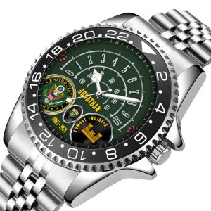 Army Enlisted Ranks And Insignia Army Branch Black Stainless Steel Silver Watch SS7 6