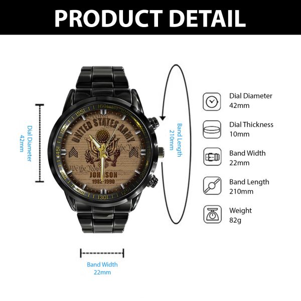 Army Military Ranks Black Stainless Steel Watch SS112
