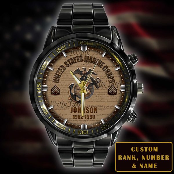 Birthday United States Marine Corps USMC Battailons Black Stainless Steel Watch SS11 2