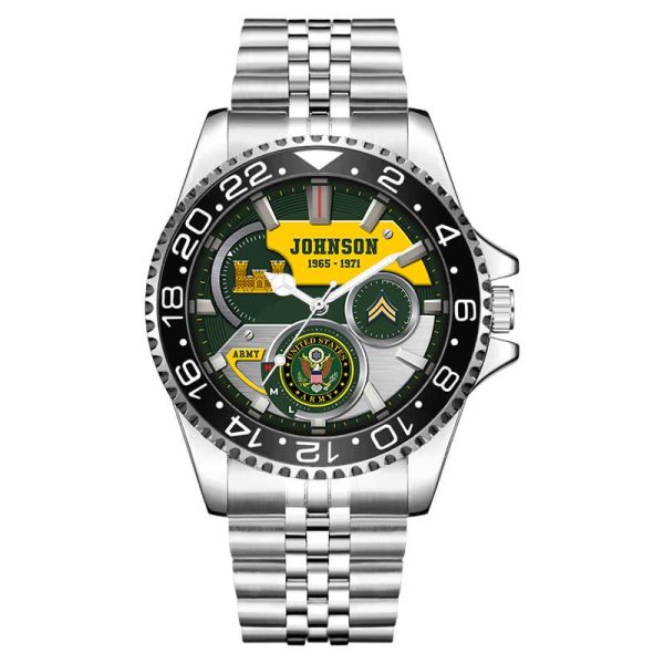 Enlisted Army Ranks Army Branch Black Stainless Steel Silver Watch SS10 8