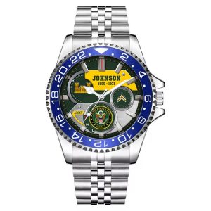 Enlisted Army Ranks Army Branch Black Stainless Steel Silver Watch SS10 9