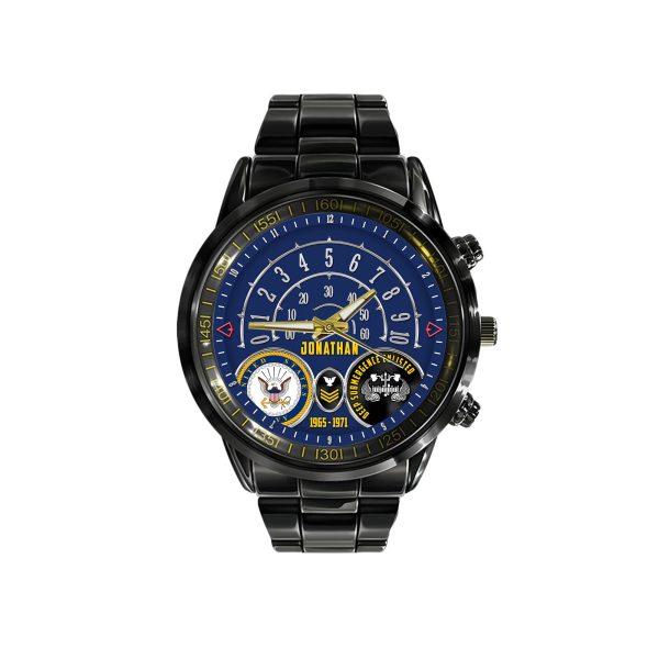 Navy Body Fat Calculator Navy Badge Black Stainless Steel Watch SS7 2