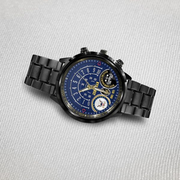 Navy Body Fat Calculator Navy Badge Black Stainless Steel Watch SS7 5