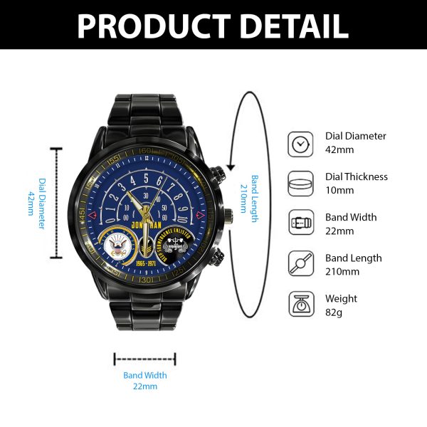 Navy Body Fat Calculator Navy Badge Black Stainless Steel Watch SS7 6