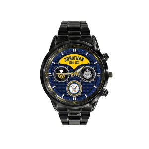 Navy Method Body Fat Calculator Navy Badge Black Stainless Steel Watch SS9 2