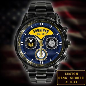 Navy Method Body Fat Calculator Navy Badge Black Stainless Steel Watch SS9 3