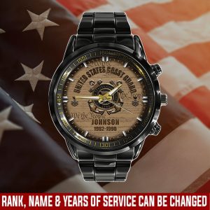 USCG Military Ranks Black Stainless Steel Watch SS11