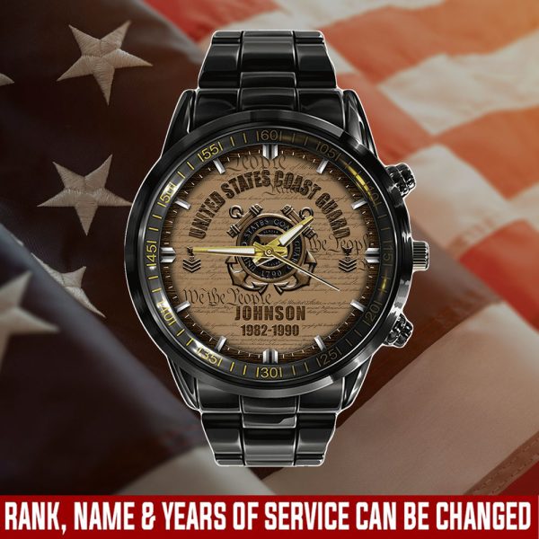 USCG Military Ranks Black Stainless Steel Watch SS11