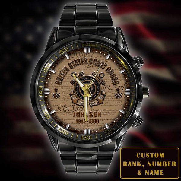 USCG Military Ranks Black Stainless Steel Watch SS111