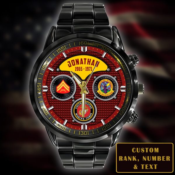 United State Marine Logo USMC Battailons Black Stainless Steel Watch SS9 2
