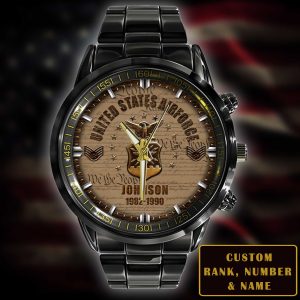 United States Air Base Airforce Badge Black Stainless Steel Watch SS11 2