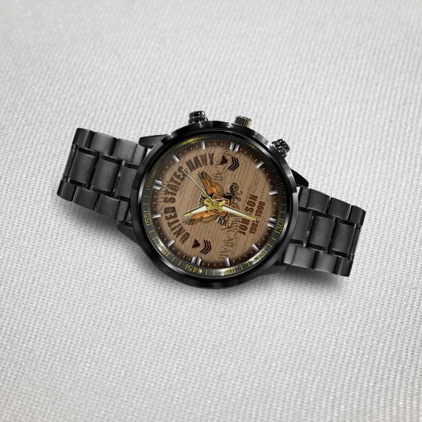 Us Navy Military Ranks Black Stainless Steel Watch SS11 5