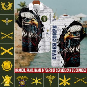 1 Army Branch White Hawaiian Shirt HW103