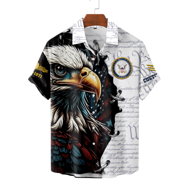 Navy Badge White Hawaiian Shirt HW103 1 1