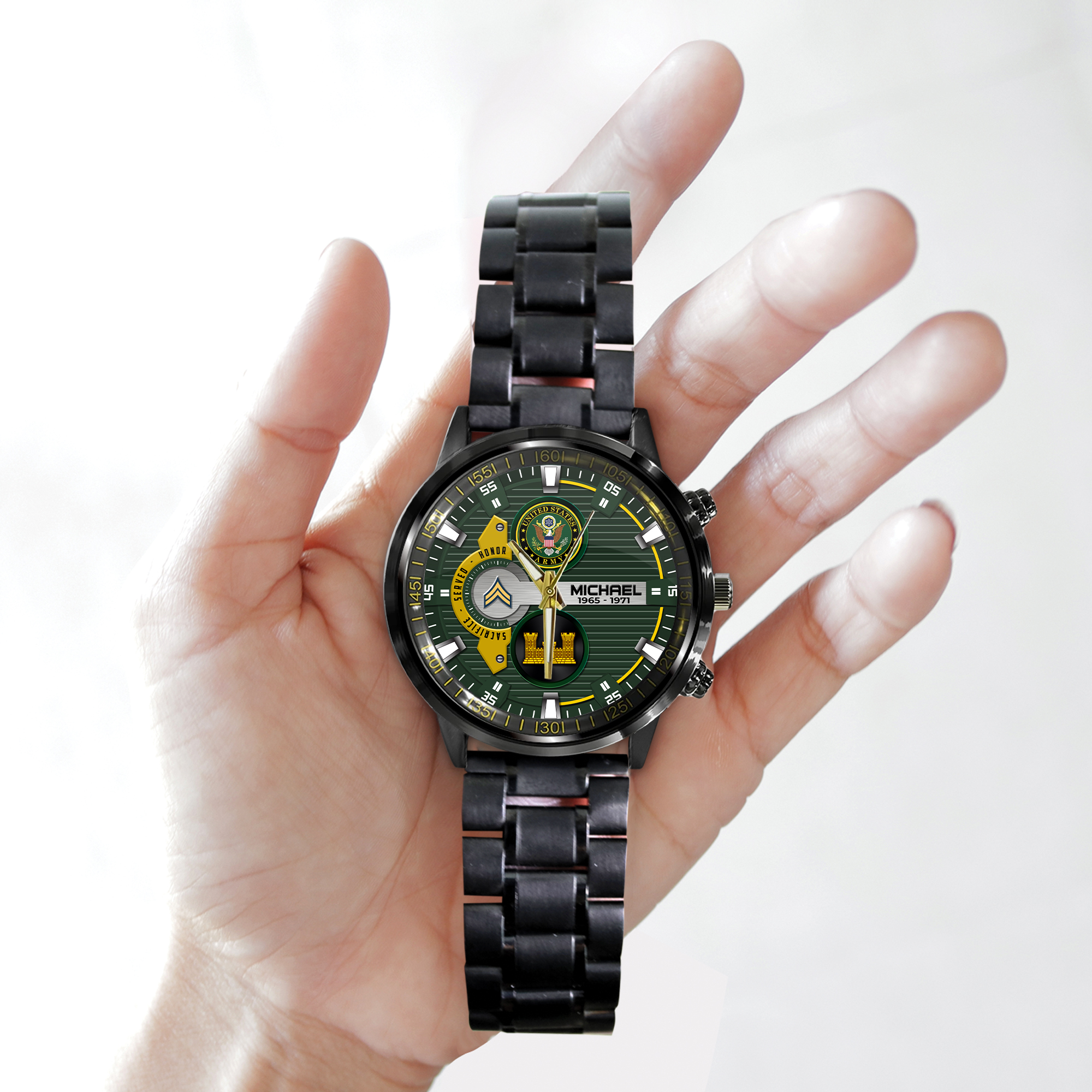 customized us army branches ss4 black stainless steel watch 3ge4m