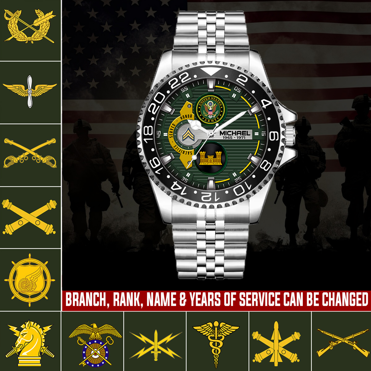 Customized Us Army Branches Ss4 - Silver Classic Stainless Steel Watch 1 customized us army branches ss4 silver classic stainless steel watch qbkio