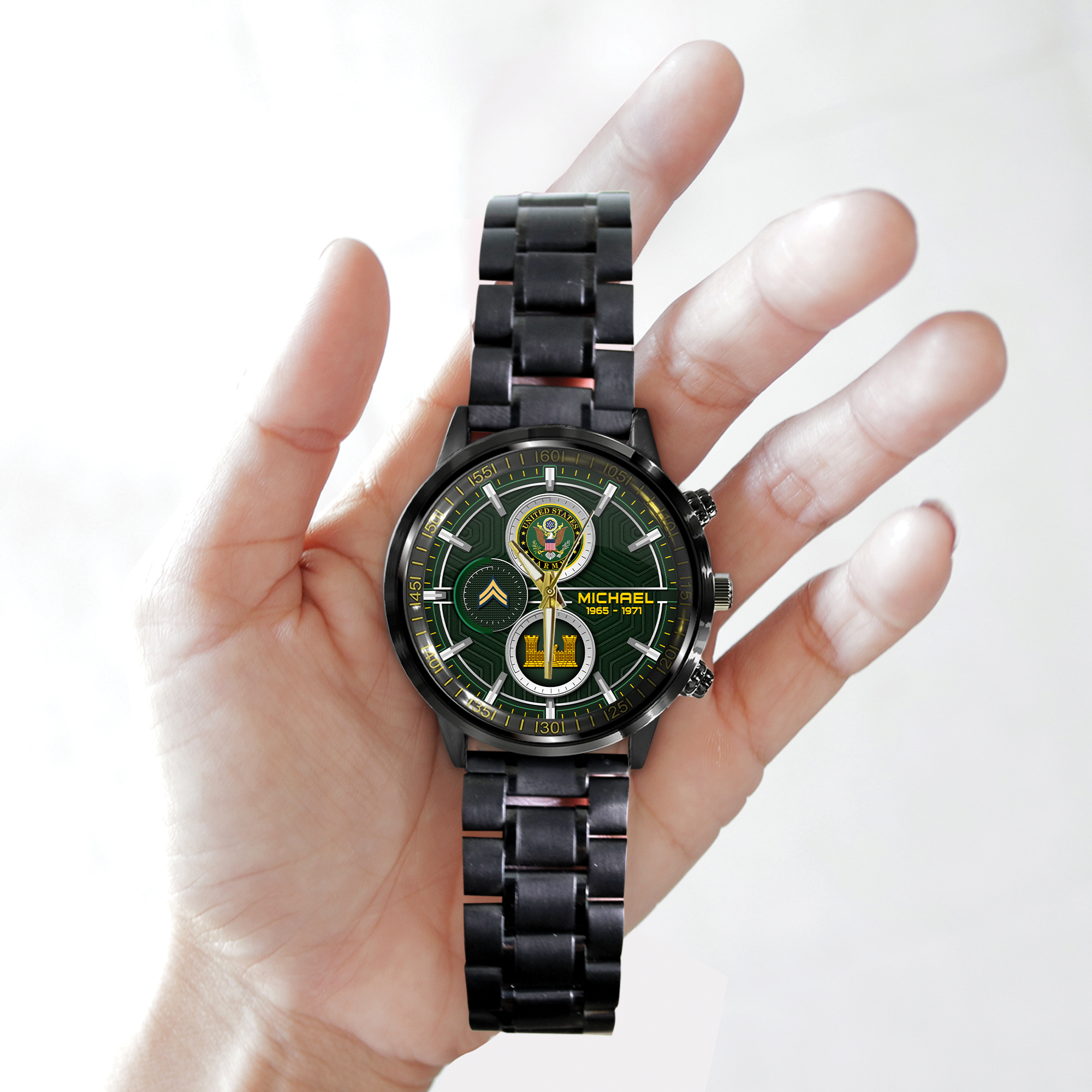 customized us army branches ss5 black stainless steel watch rbhse