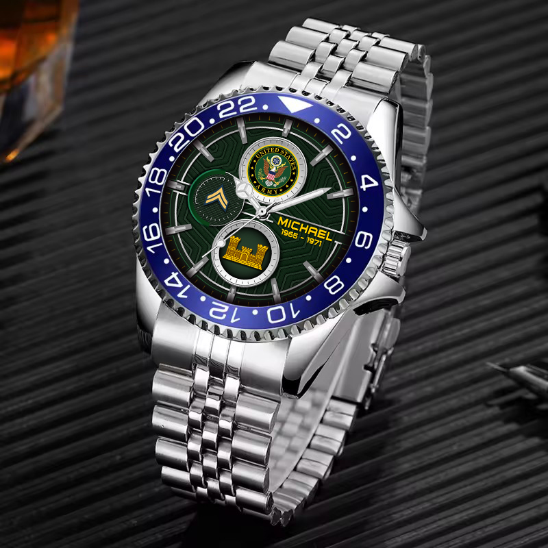 customized us army branches ss5 silver classic stainless steel watch nmdqy