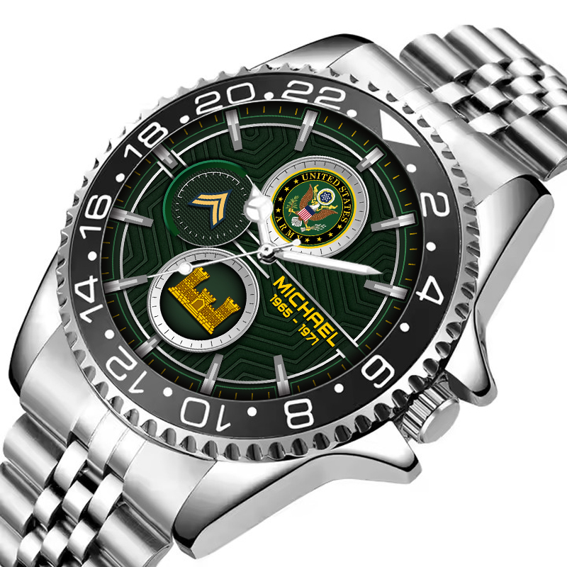 customized us army branches ss5 silver classic stainless steel watch qbdps