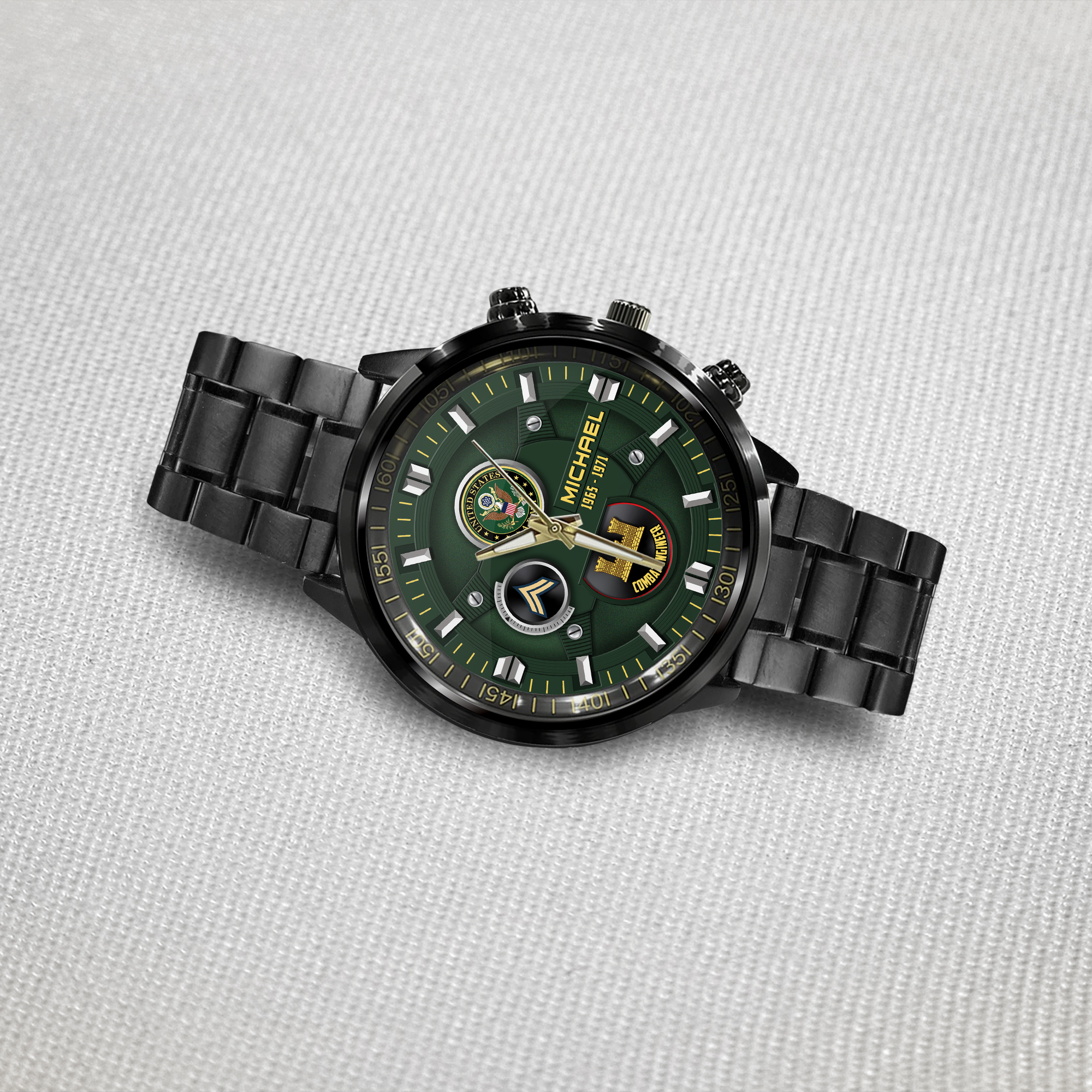 customized us army branches ss6 black stainless steel watch zmpwj