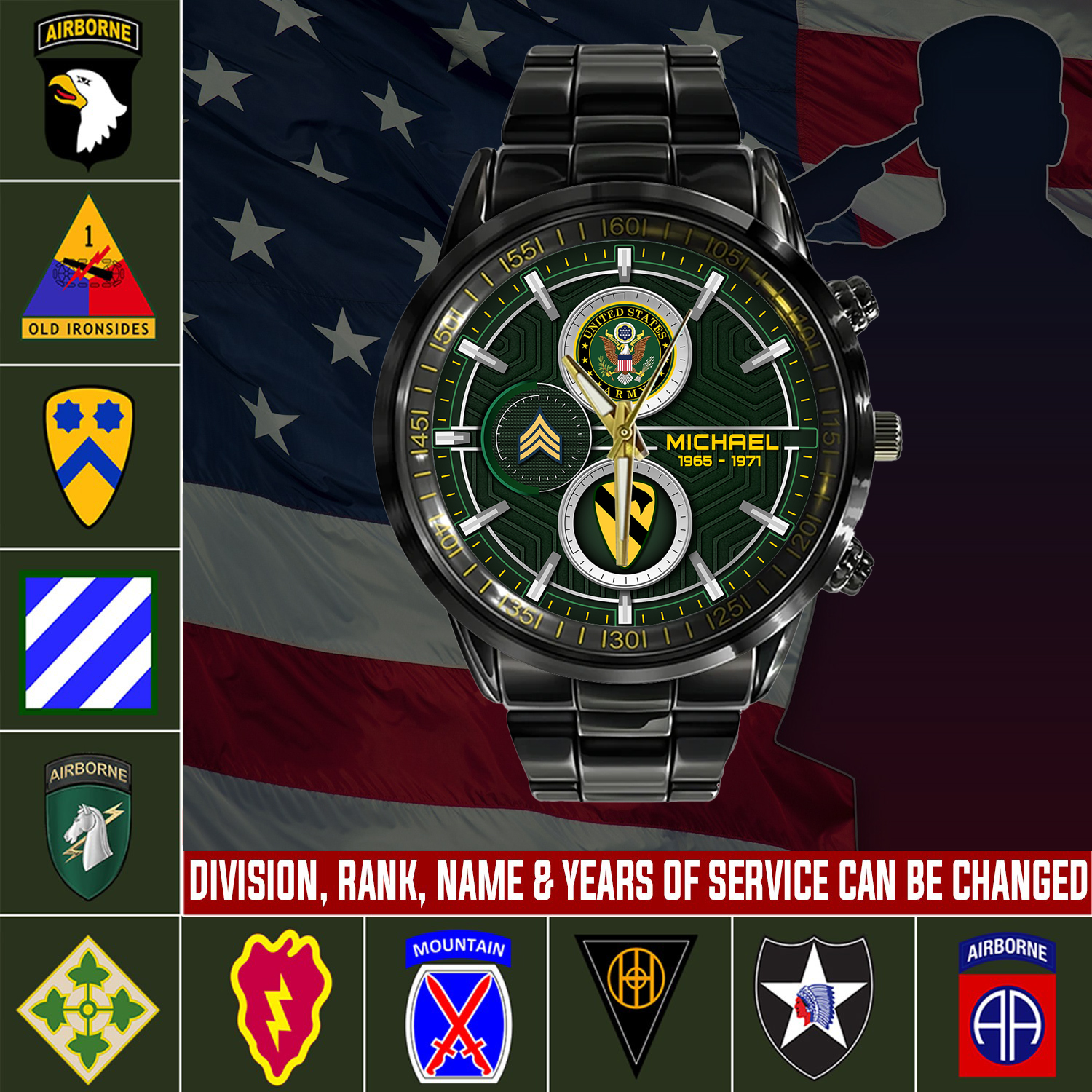 customized us army divisions ss5 black stainless steel watch crgmo