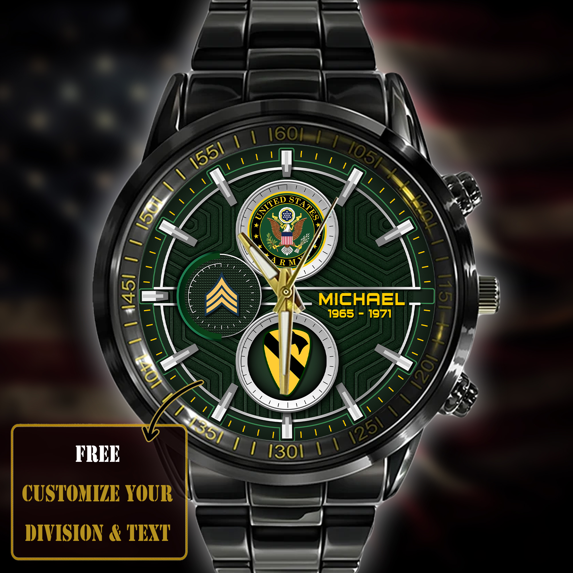 customized us army divisions ss5 black stainless steel watch ikgyv