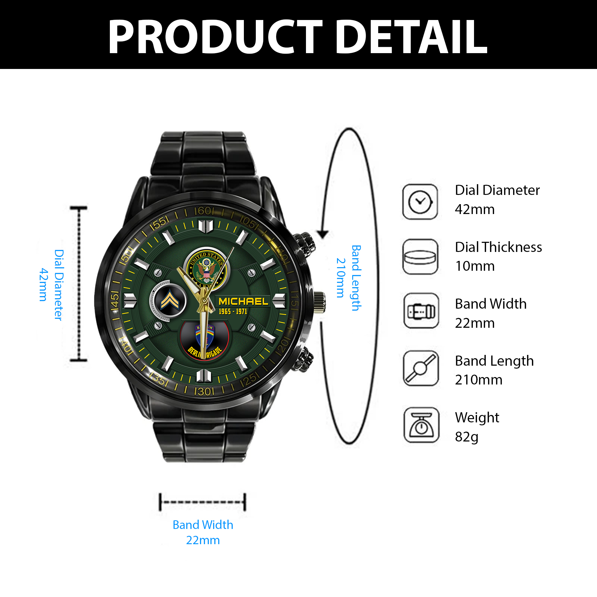 customized us army divisions ss6 black stainless steel watch mgpgj