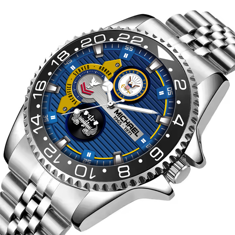 customized us navy badge ss4 silver classic stainless steel watch gs67m