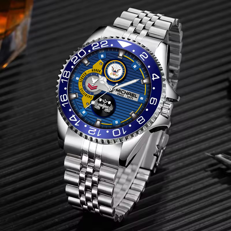 customized us navy badge ss4 silver classic stainless steel watch ky0en