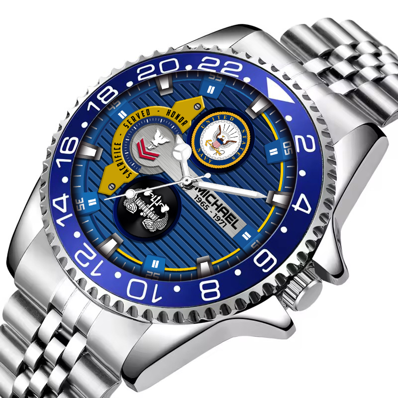 customized us navy badge ss4 silver classic stainless steel watch vkcpl