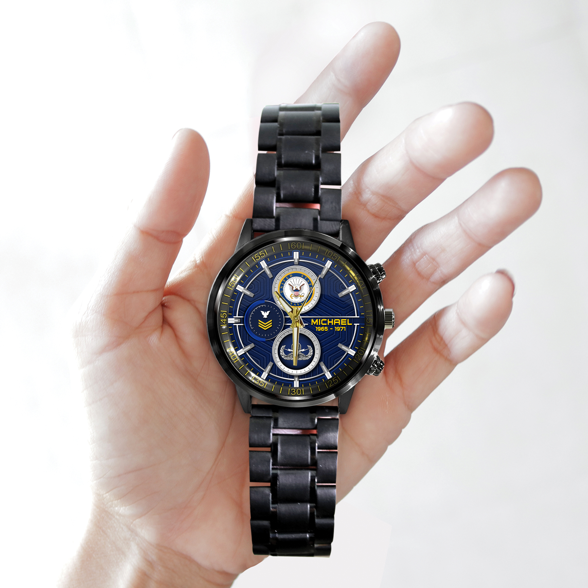 customized us navy badge ss5 black stainless steel watch lsott