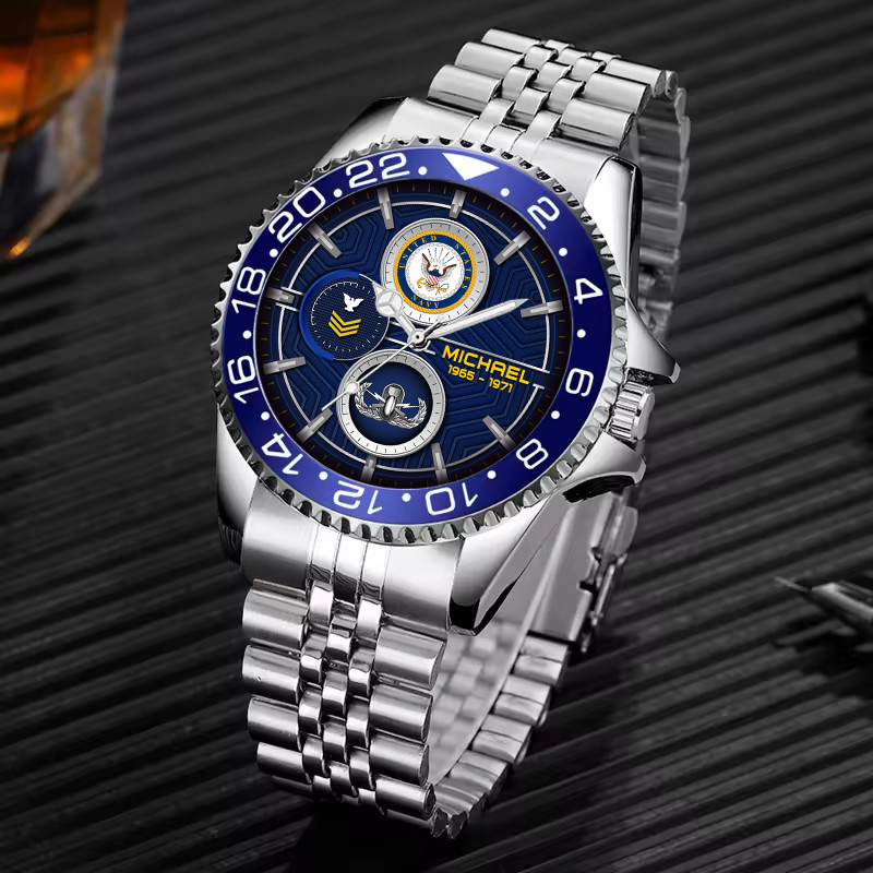 customized us navy badge ss5 silver classic stainless steel watch mxypx