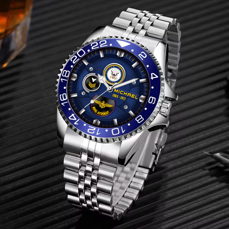 customized us navy badge ss6 silver classic stainless steel watch j9n98