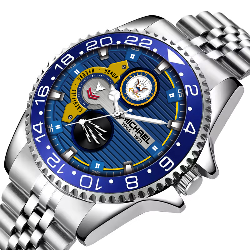 customized us navy rating ss4 silver classic stainless steel watch zp4na