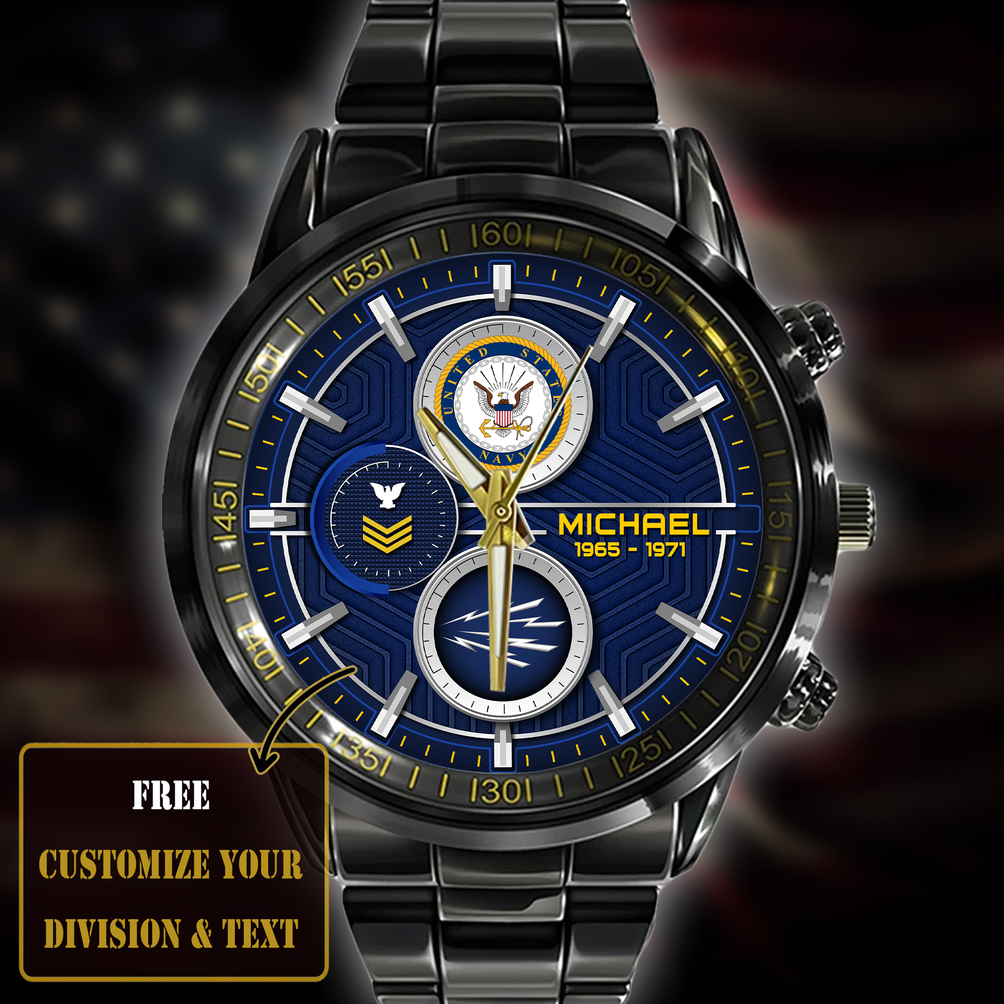 customized us navy rating ss5 black stainless steel watch g9x2d