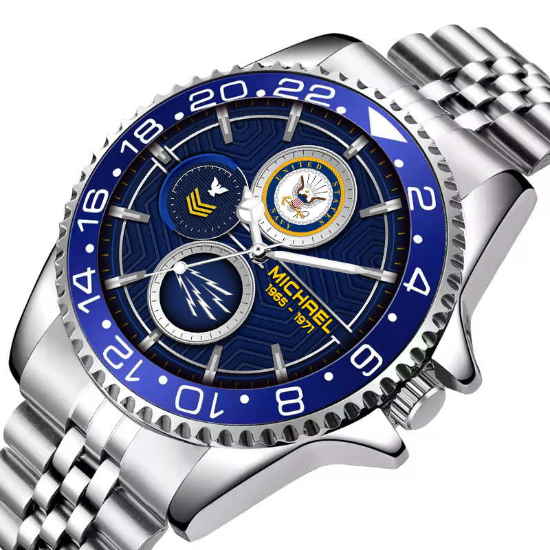 customized us navy rating ss5 silver classic stainless steel watch vkttr