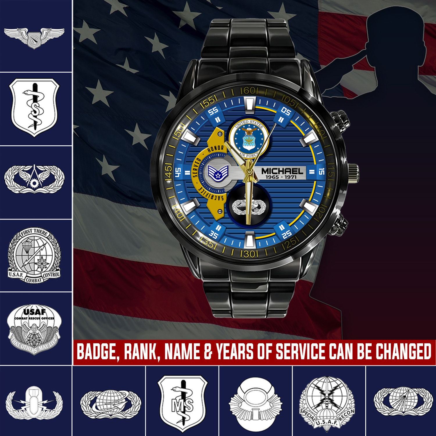 customized usaf badge ss4 black stainless steel watch msbbl