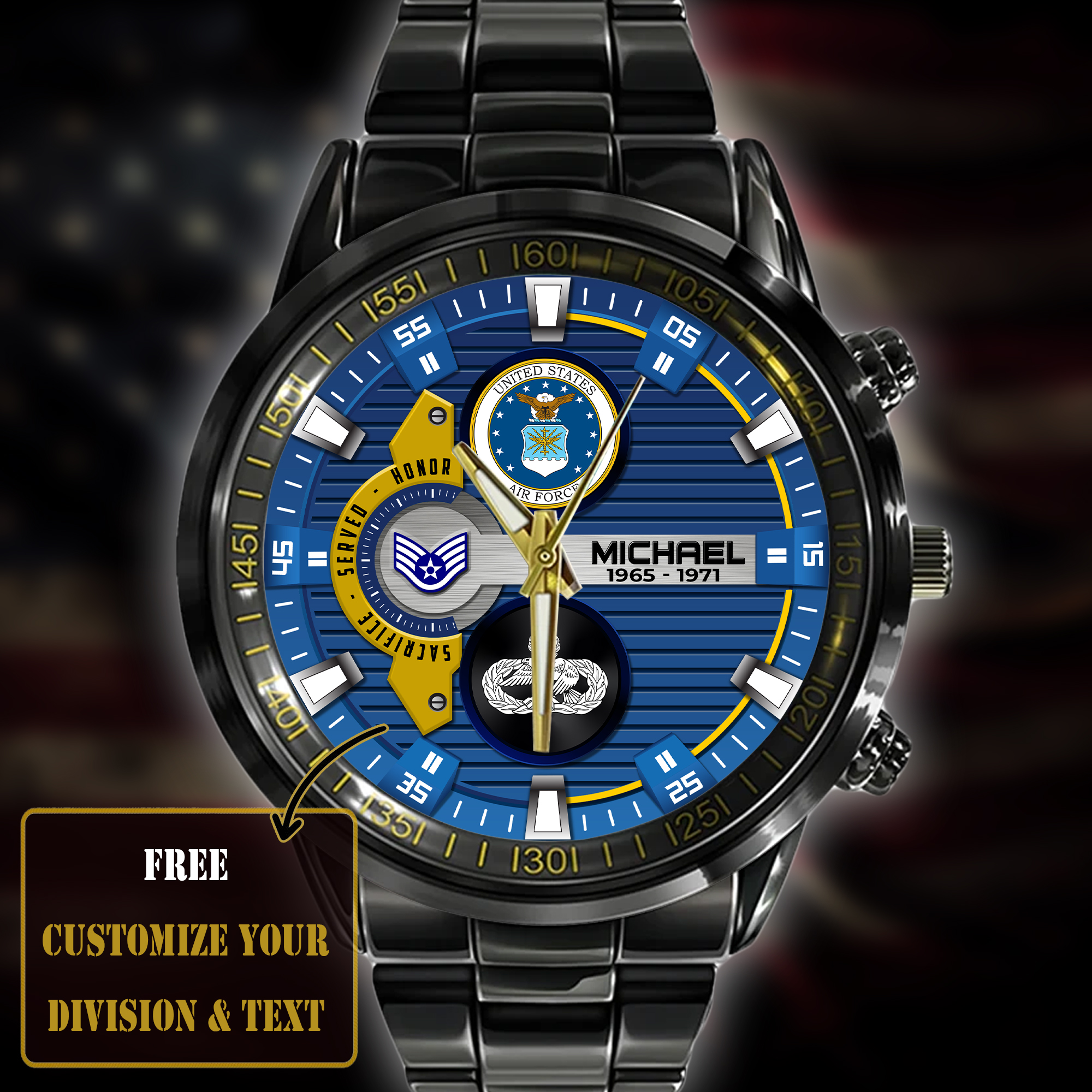 customized usaf badge ss4 black stainless steel watch olluz