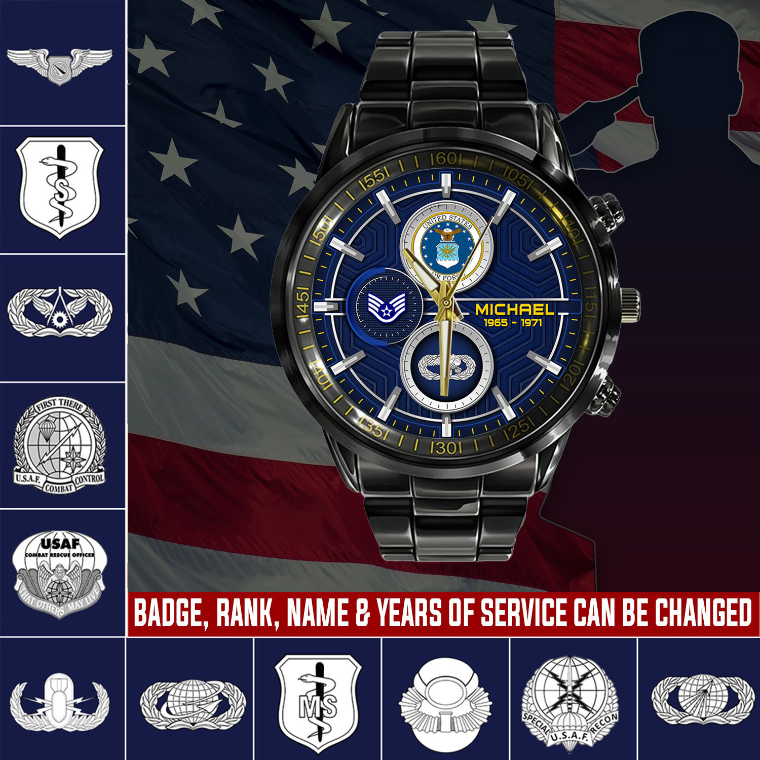 customized usaf badge ss5 black stainless steel watch 4td1f